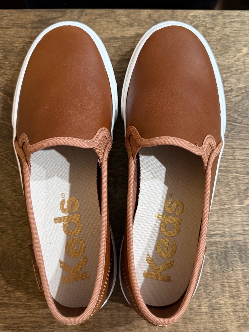 Keds Double Decker Leather Slip-On Sneakers in Cognac Brown - Size 5.5